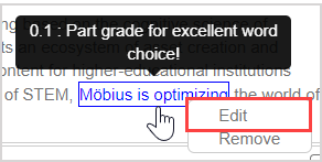 After clicking on the annotation, the first menu option is highlighted.